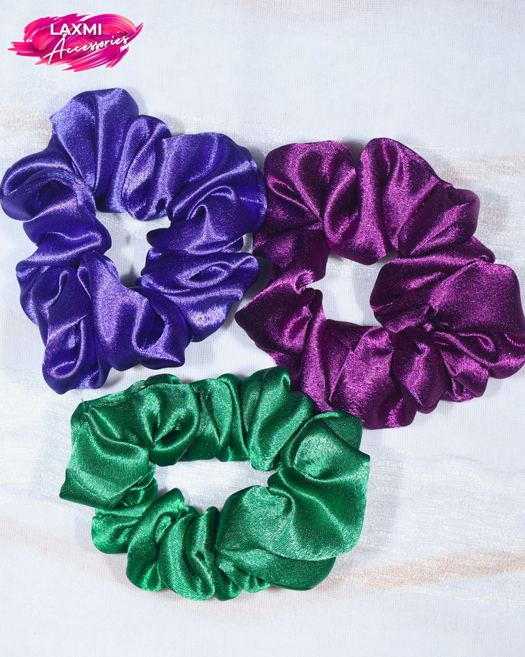 Premium Silk Satin Scrunchies – Soft, Stylish & Gentle on Hair – (Pack of 3)